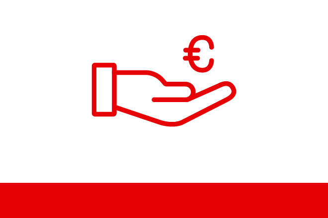 Piktogramm: aufgehaltene Hand, darüber ein Eurozeichen