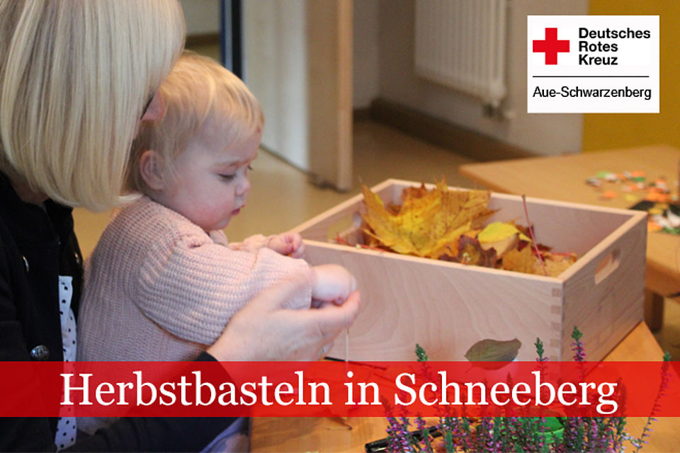 660_2025_Kita_Schneeberg_Herbstbasteln_2.jpg Herbstbasteln in Schneeberg: Mutter und Kleinkind sitzen vor eine Holzkiste mit buntem Herbstlaub