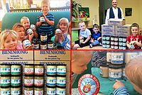 Fotocollage Honiglieferung: Honiggläser mit verschiedenen Etiketten