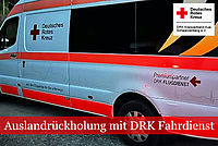 RTW der Auslandrückholung des DRK Aue-Schwarzenberg mit der Aufschrift Premiumpartner DRK Flugdienst