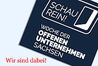 Logo Schau Rein-Woche der offenen Unternehmen mit Schriftzug "Wir sind dabei"