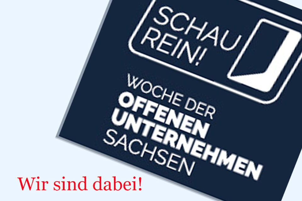 Logo Schau Rein-Woche der offenen Unternehmen mit Schriftzug "Wir sind dabei"