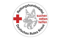 Logo der DRK Rettungshundestaffeln: Hundekopf und Schriftzug "suchen retten helfen"