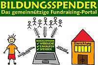 Logo Bildungsspender mit Zeichnungen von einem Kind, einem PC und einem Gebäude